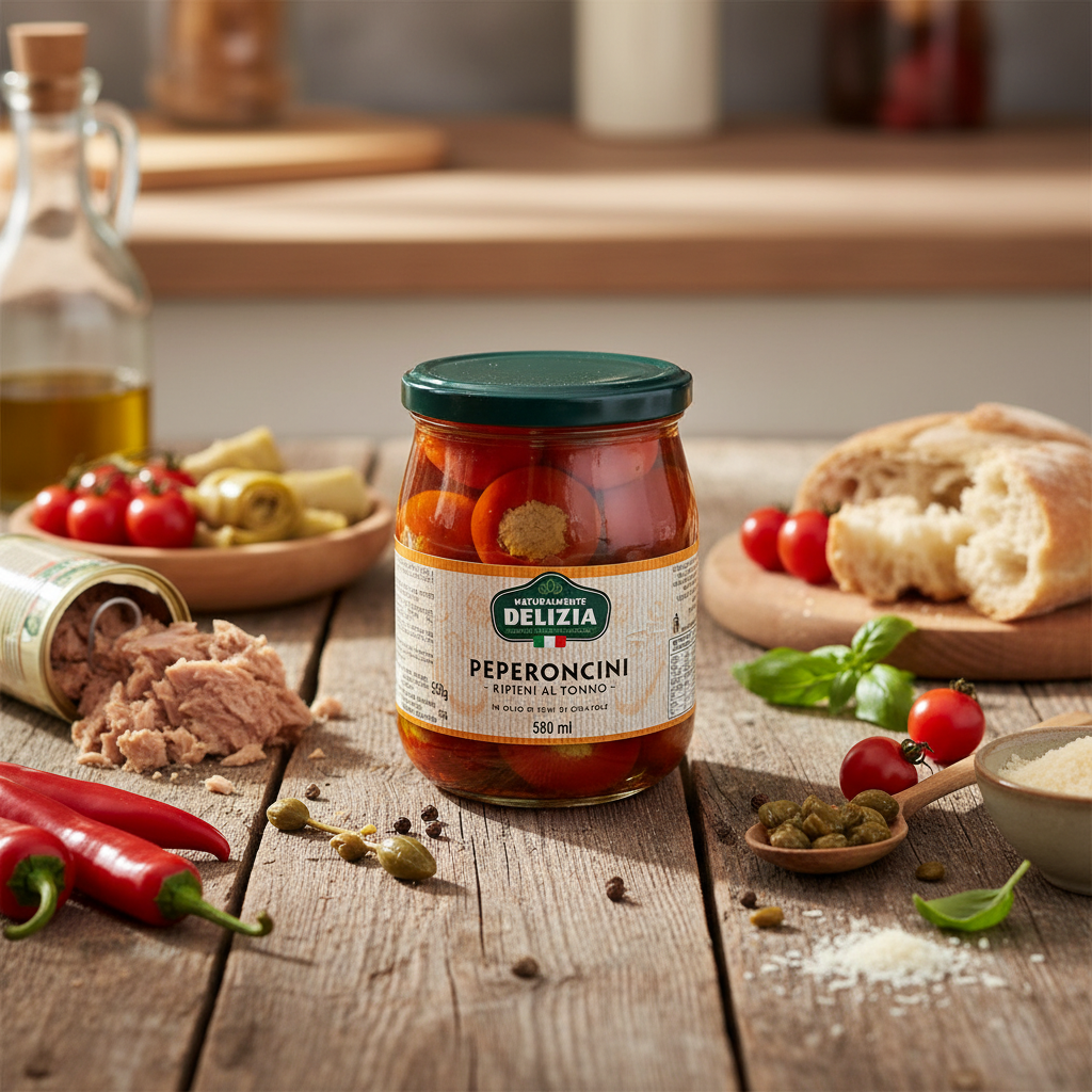Peperoncini Ripieni al Tonno in Olio di Semi di Girasole – 580ml | Troilo