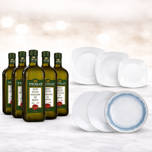 Promo Olio EVO Troilo – 12 Bottiglie 1L + Omaggio Set Piatti Tognana | Spedizione Gratuita