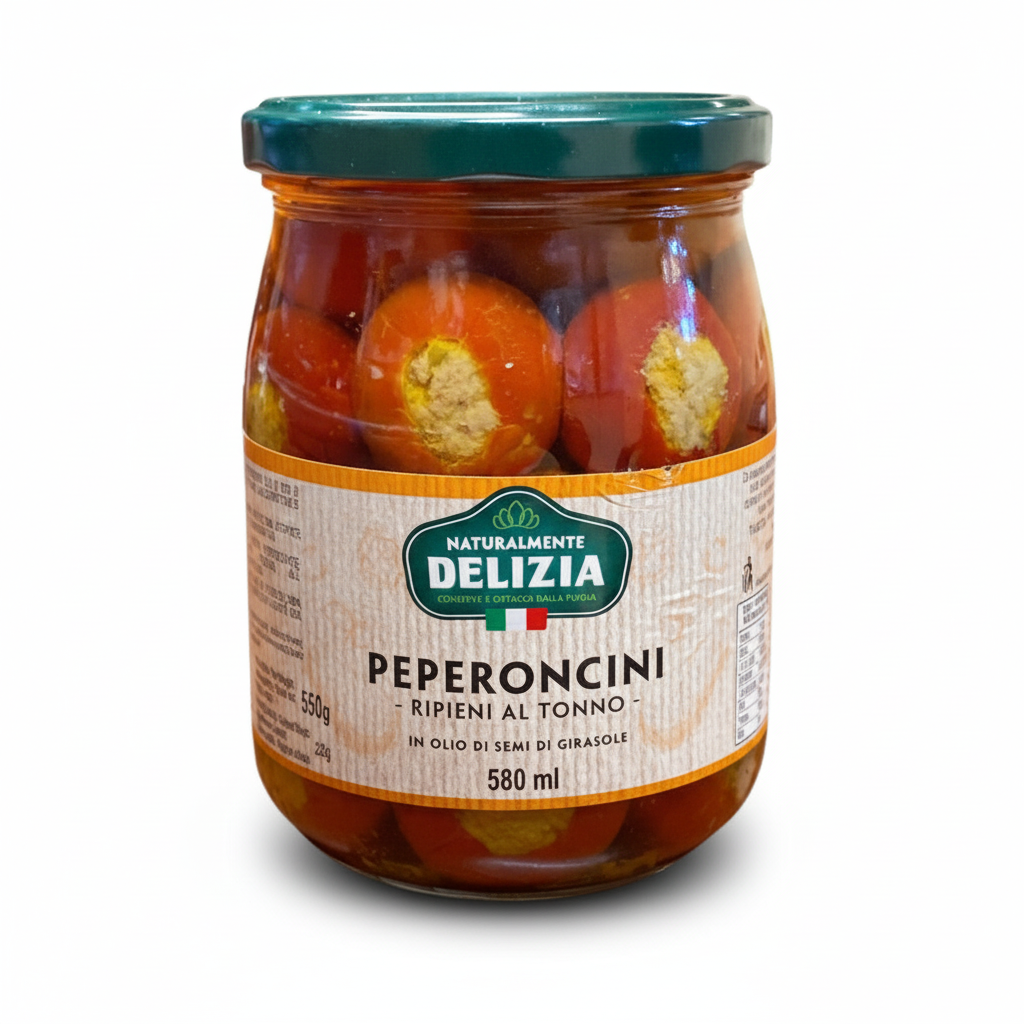 Peperoncini Ripieni al Tonno in Olio di Semi di Girasole – 580ml | Troilo