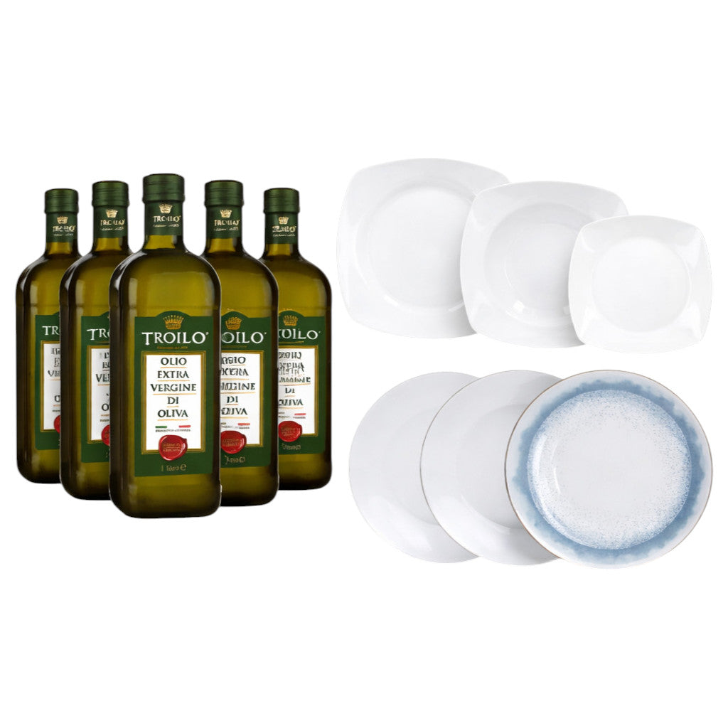 Promo Olio EVO Troilo – 12 Bottiglie 1L + Omaggio Set Piatti Tognana | Spedizione Gratuita