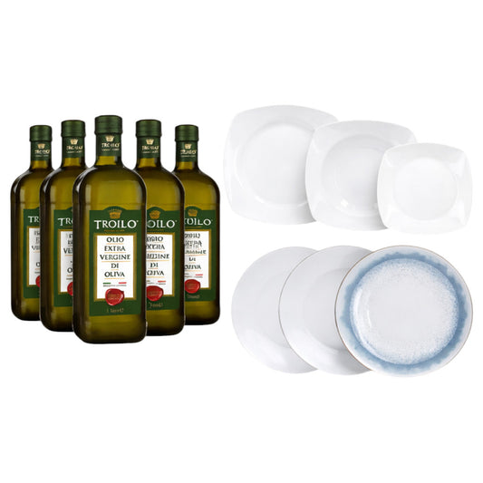 Promo Olio EVO Troilo – 12 Bottiglie 1L + Omaggio Set Piatti Tognana | Spedizione Gratuita