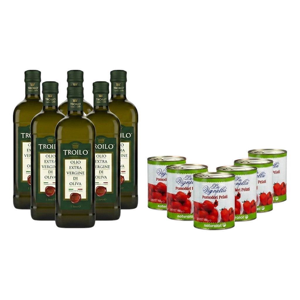 Kit Olio EVO Troilo 6x1L + 24 Pomodori Pelati La Vignella | Spedizione Gratuita