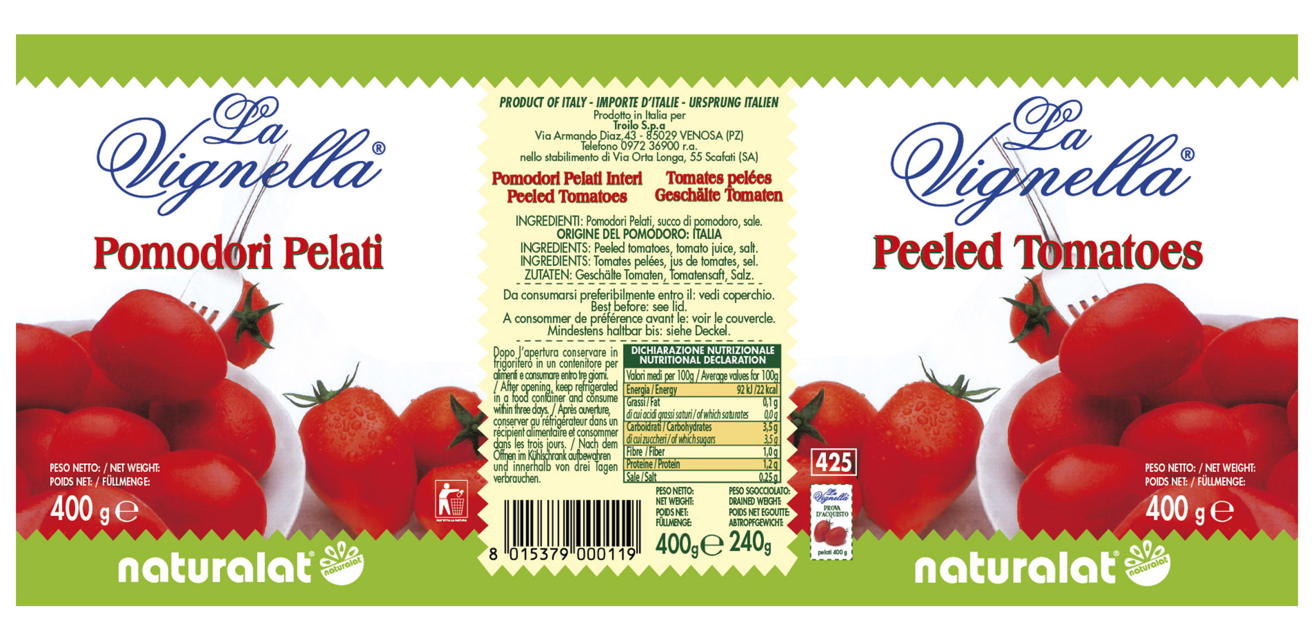 Pomodori Pelati La Vignella Gr. 400 x 24 pz